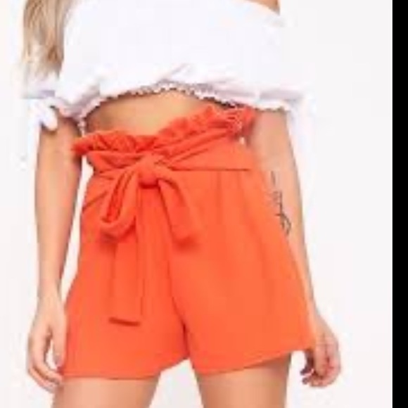 orange paperbag shorts